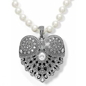Brighton Silver Plated Mumtaz Pearl Necklace with Ornate Heart Pendant